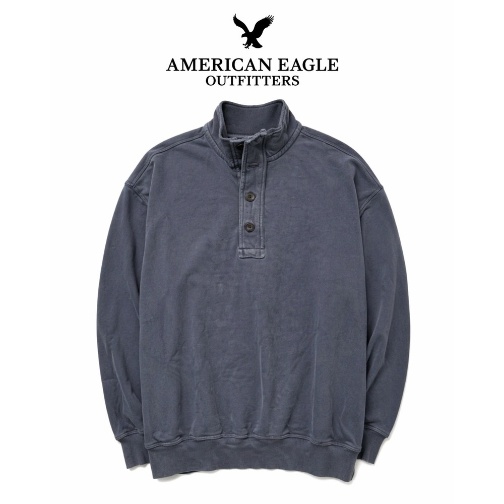 Vintage American Eagle Navy Quarter-Button Henley • Size XLT‎ • 100% Cotton ✨